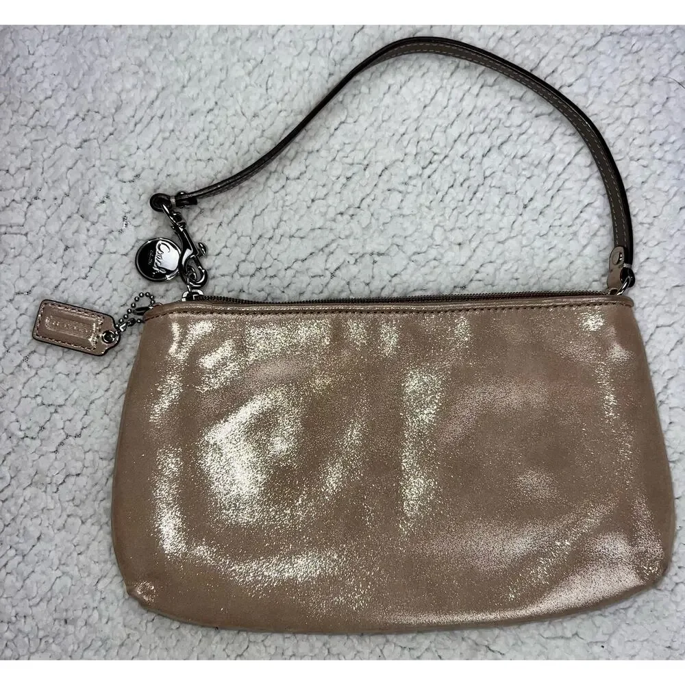 Coach Gold Metallic Large Wristlet Clutch Purses